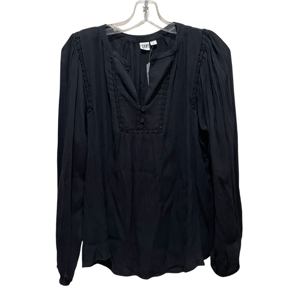 Gap Long Sleeve Crinkle Blouse Black Women Size Extra Small NWT